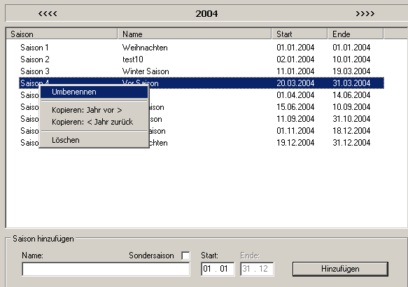 Saisons bearbeiten