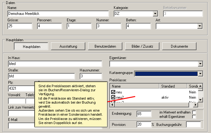 Preisklassen in Buchung.